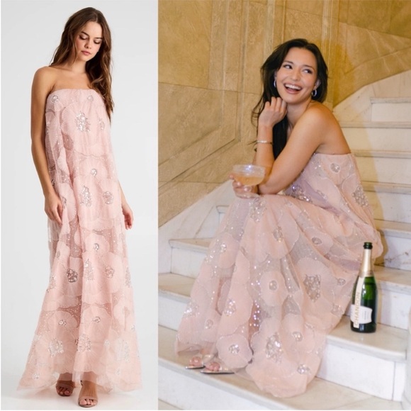 NWT Helsi Margot Floral Embellished Maxi Dress Pink Pearl - Picture 2 of 10